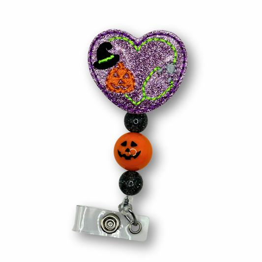 Halloween Heart Stethoscope Beaded Badge Reel