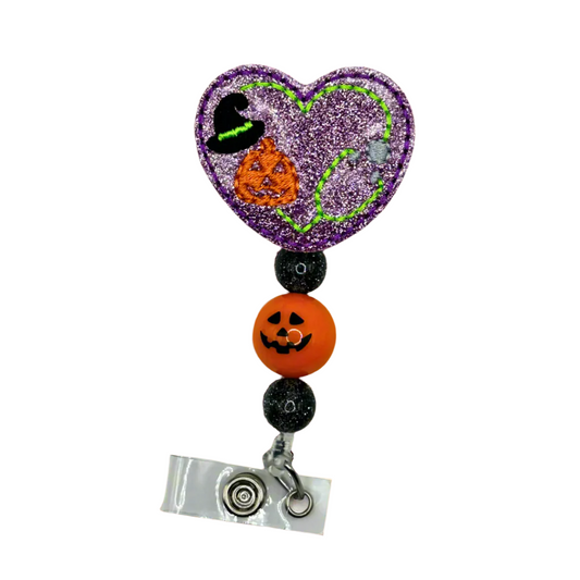 Halloween Heart Stethoscope Beaded Badge Reel