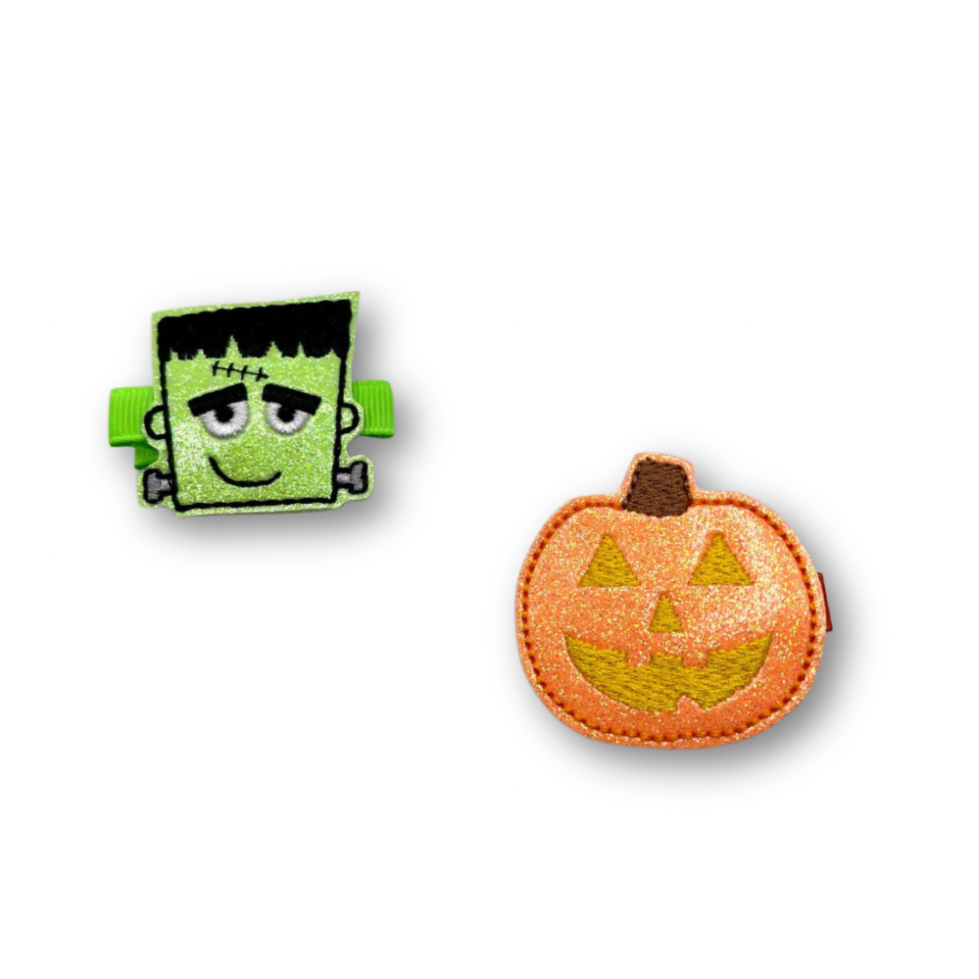 Pumpkin & Frankenstein glow in the dark hair clip