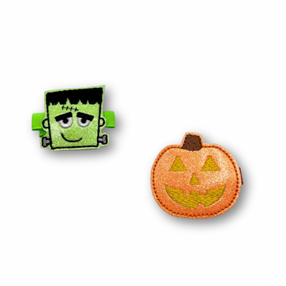 Pumpkin & Frankenstein glow in the dark hair clip