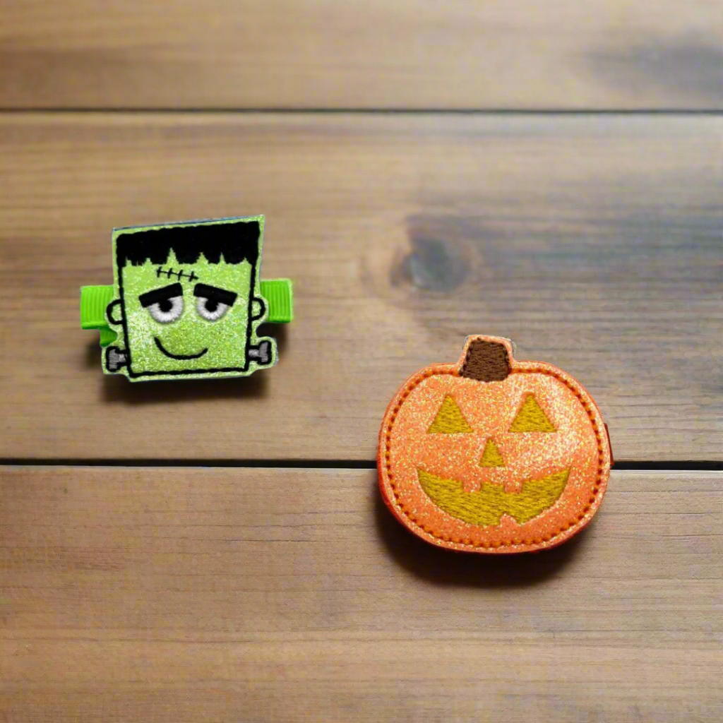 Pumpkin & Frankenstein glow in the dark hair clip