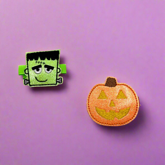 Pumpkin & Frankenstein glow in the dark hair clip