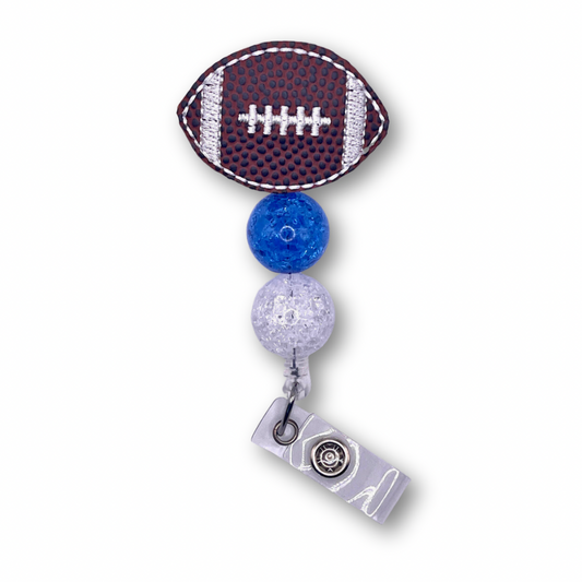 Blue and White Football Badge Reel