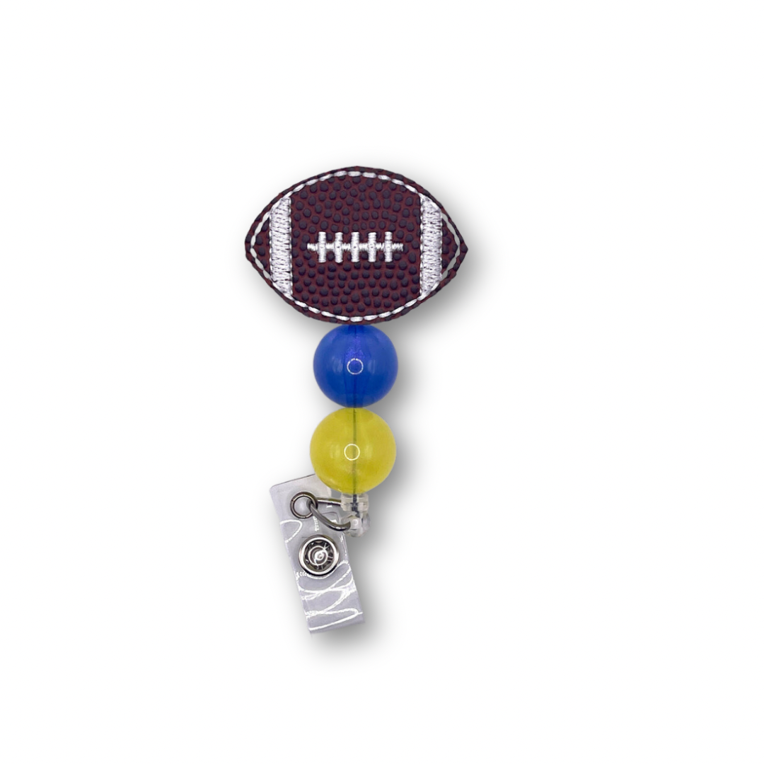 Blue and Yellow Football Badge Reel