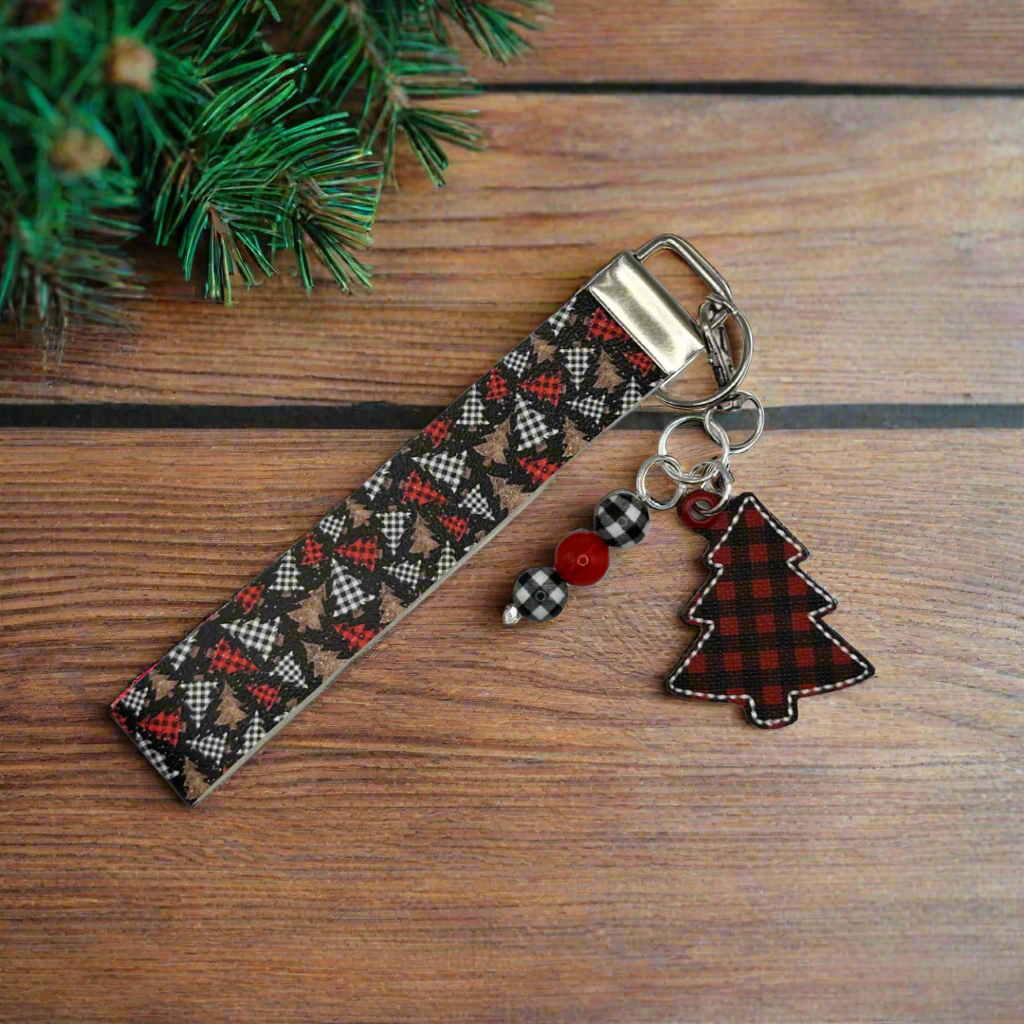 Buffalo Plaid Christmas Tree Keychain and Wristlet