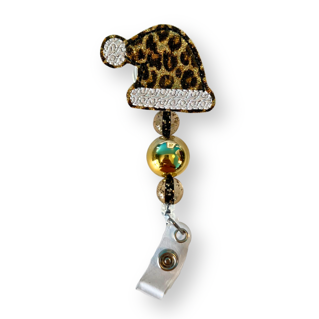 Leopard Santa Hat Badge Reel