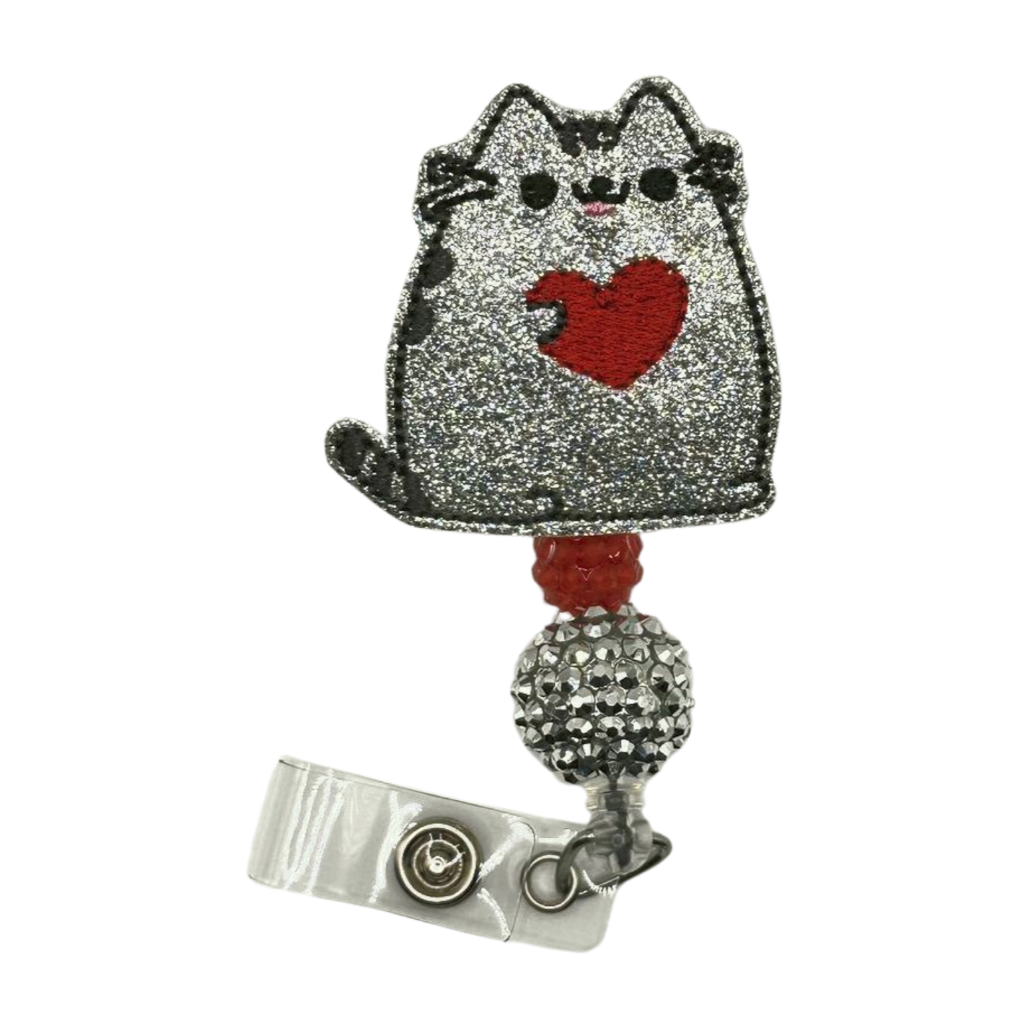 Cat holding Heart Beaded Badge Reel