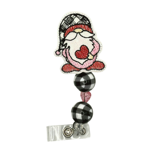 Gnome with Heart Beaded Badge Reel