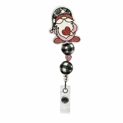 Gnome with Heart Beaded Badge Reel