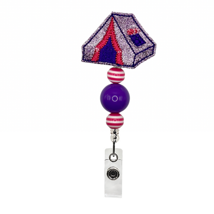 Purple Camping Tent Badge Reel