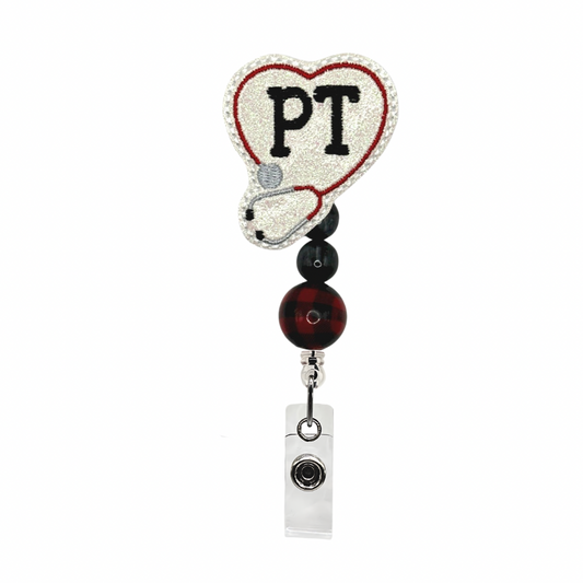 Physical Therapy Stethoscope Heart Beaded Badge Reel