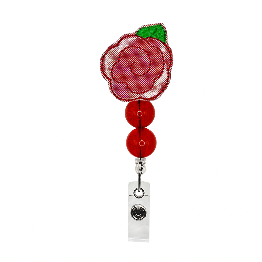 Red Rose Beaded Badge Reel