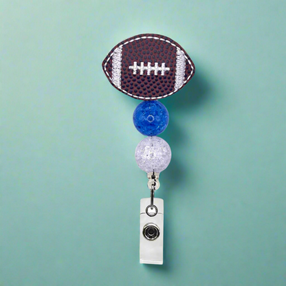 Blue and White Football Badge Reel