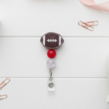 Red and White Football Badge Reel