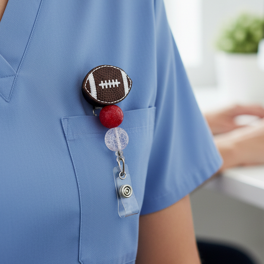 Red and White Football Badge Reel
