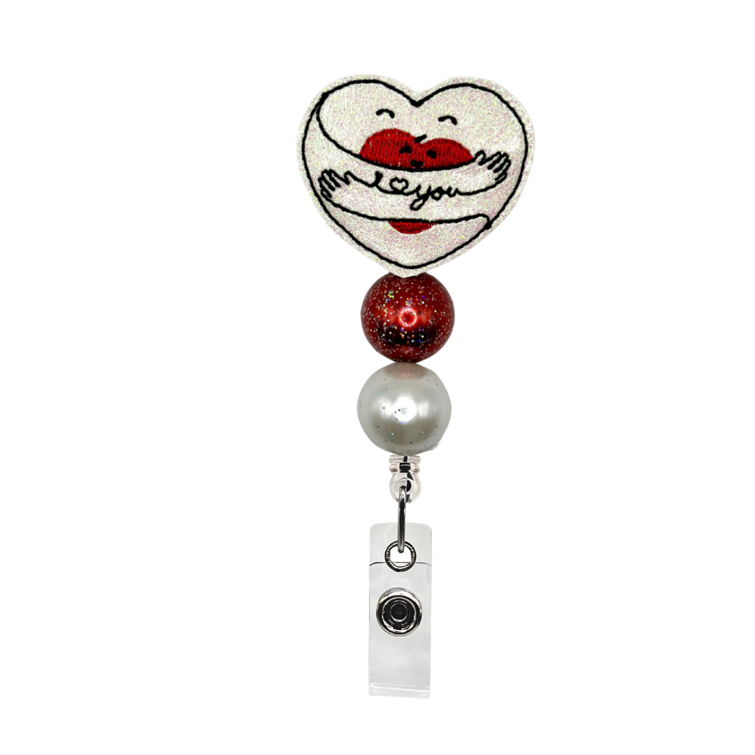 Hugging Heart Beaded Badge Reel