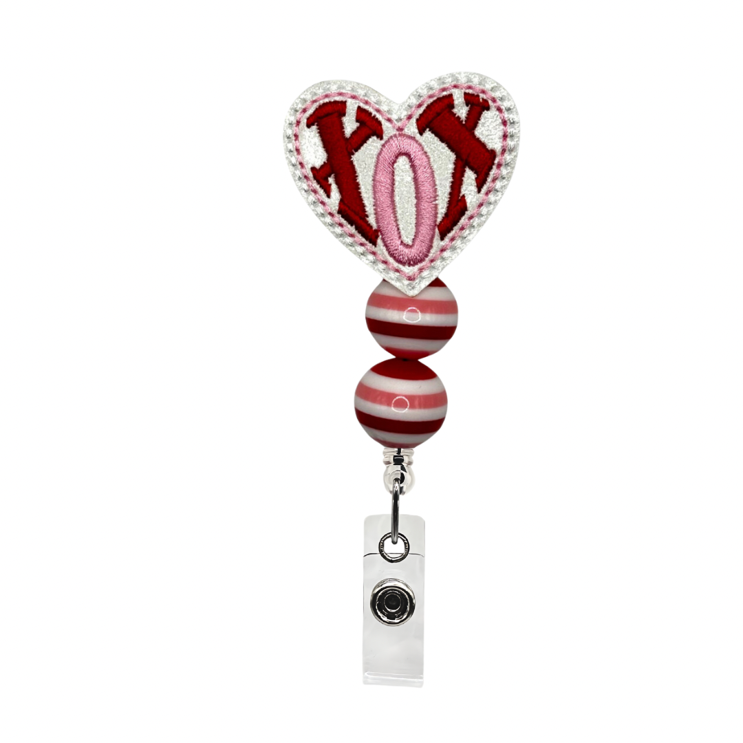 XOX Heart Beaded Badge Reel