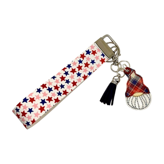 Patriotic Plaid Gnome Keychain and Wristlet