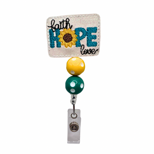 Faith, Hope, and Love Sunflower Badge Reel