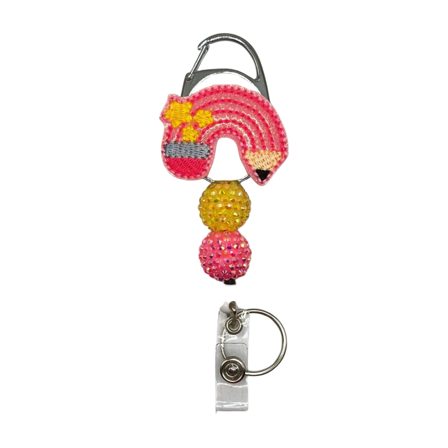 Pink Pencil Rainbow Badge Reel