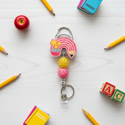 Pink Pencil Rainbow Badge Reel