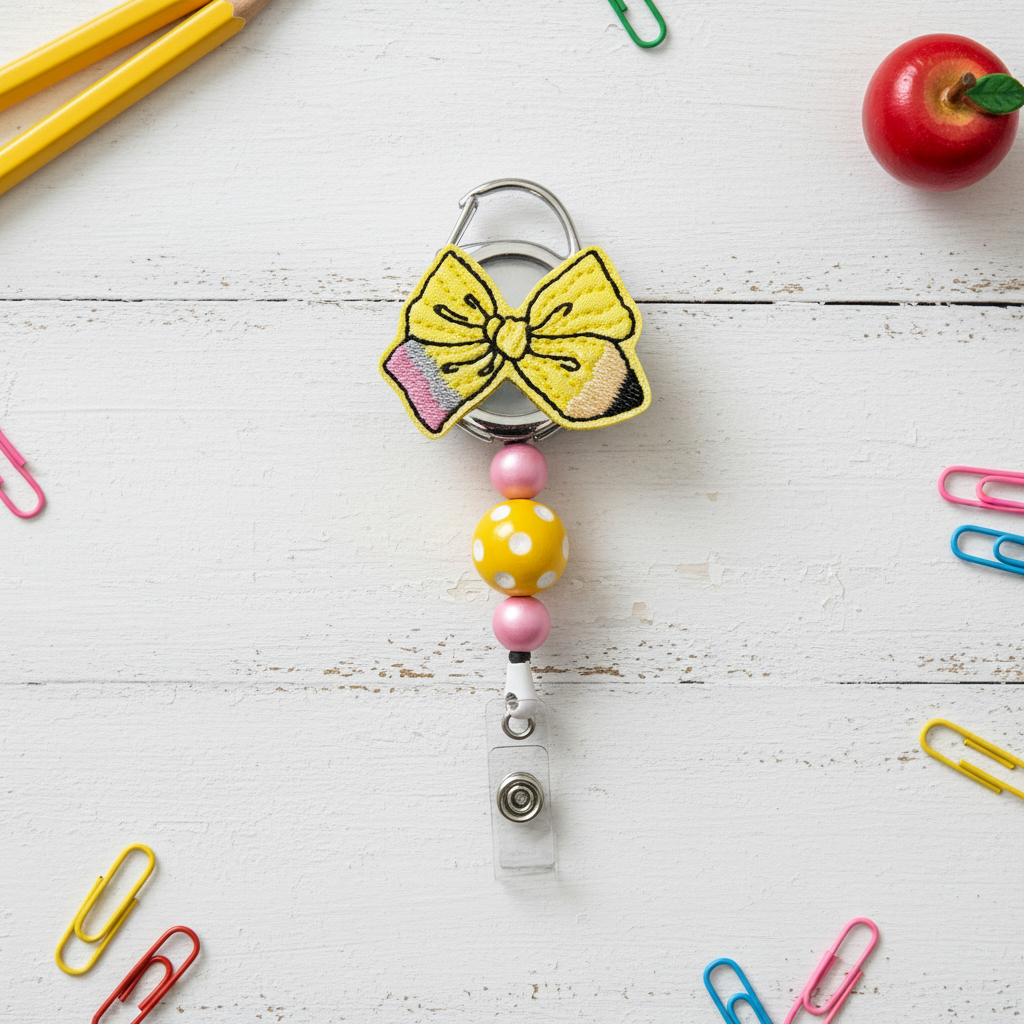 Pencil Bow Badge Reel