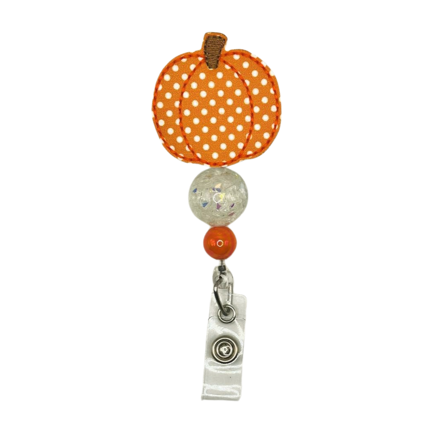 Orange Polka Dotted Pumpkin Badge Reel