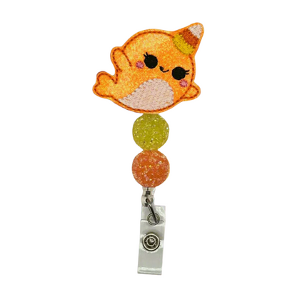 Candy Corn Narwhal Beaded Badge Reel