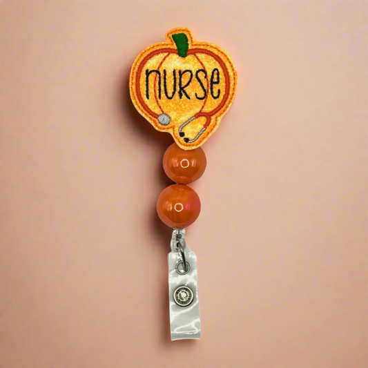 Stethoscope Pumpkin Nurse Badge Reel