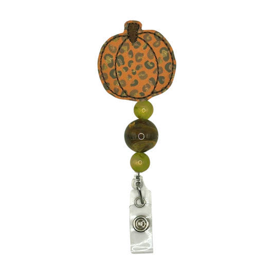 Leopard Pumpkin Beaded Badge Reel