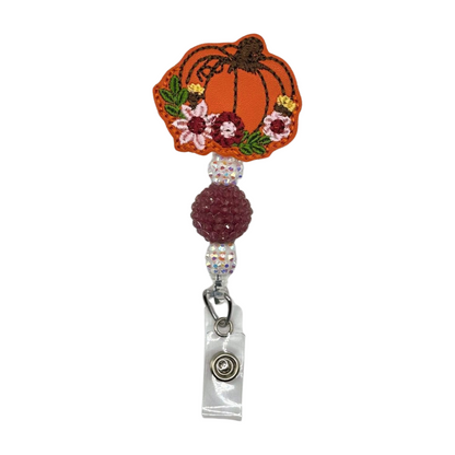 Pumpkin with Flowers Badge Reel