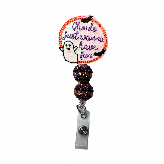 Ghouls Just Want To Have Fun Beaded Badge Reel