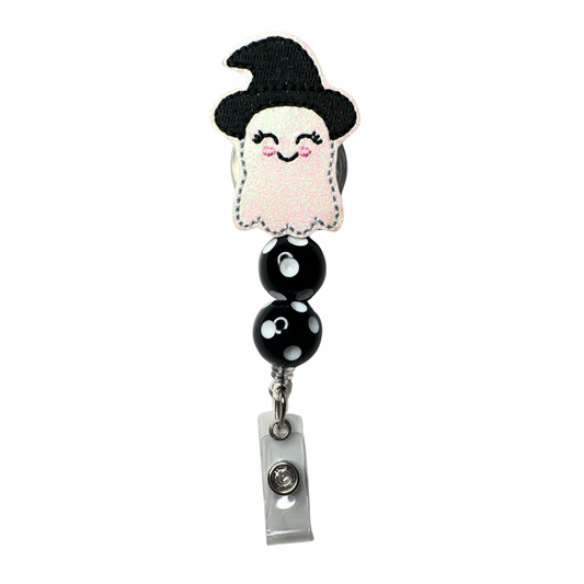 Witchy Ghost Beaded Badge Reel