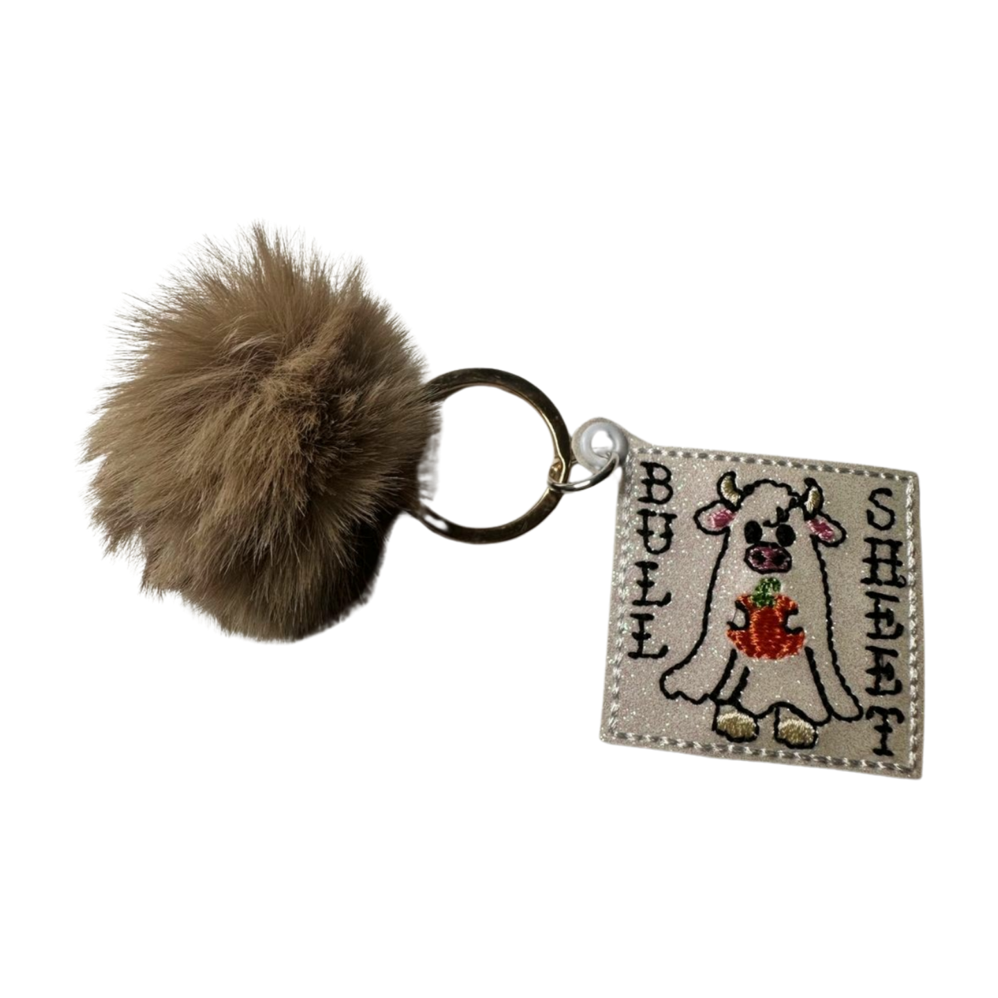 Bull Sheet Pom Pom Keychain