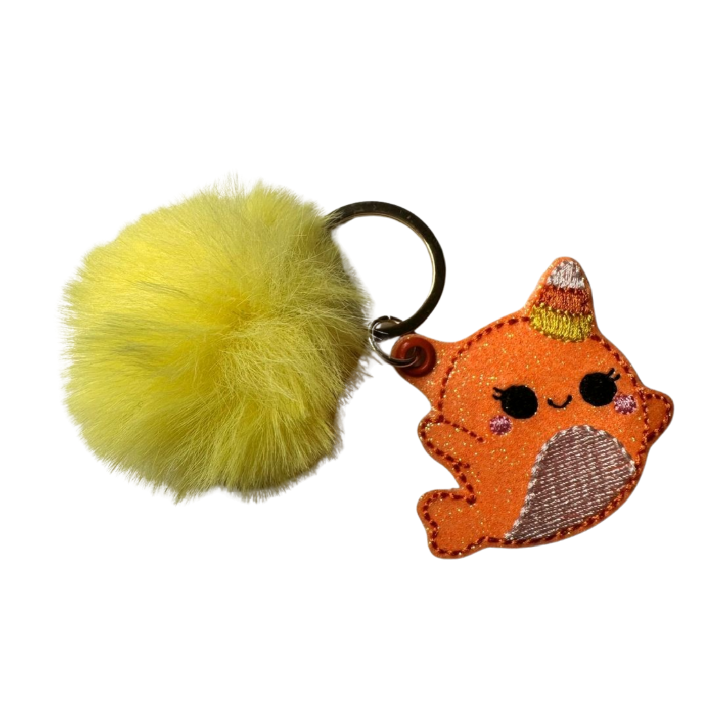 Candy Cane Narwal Pom Pom Keychain