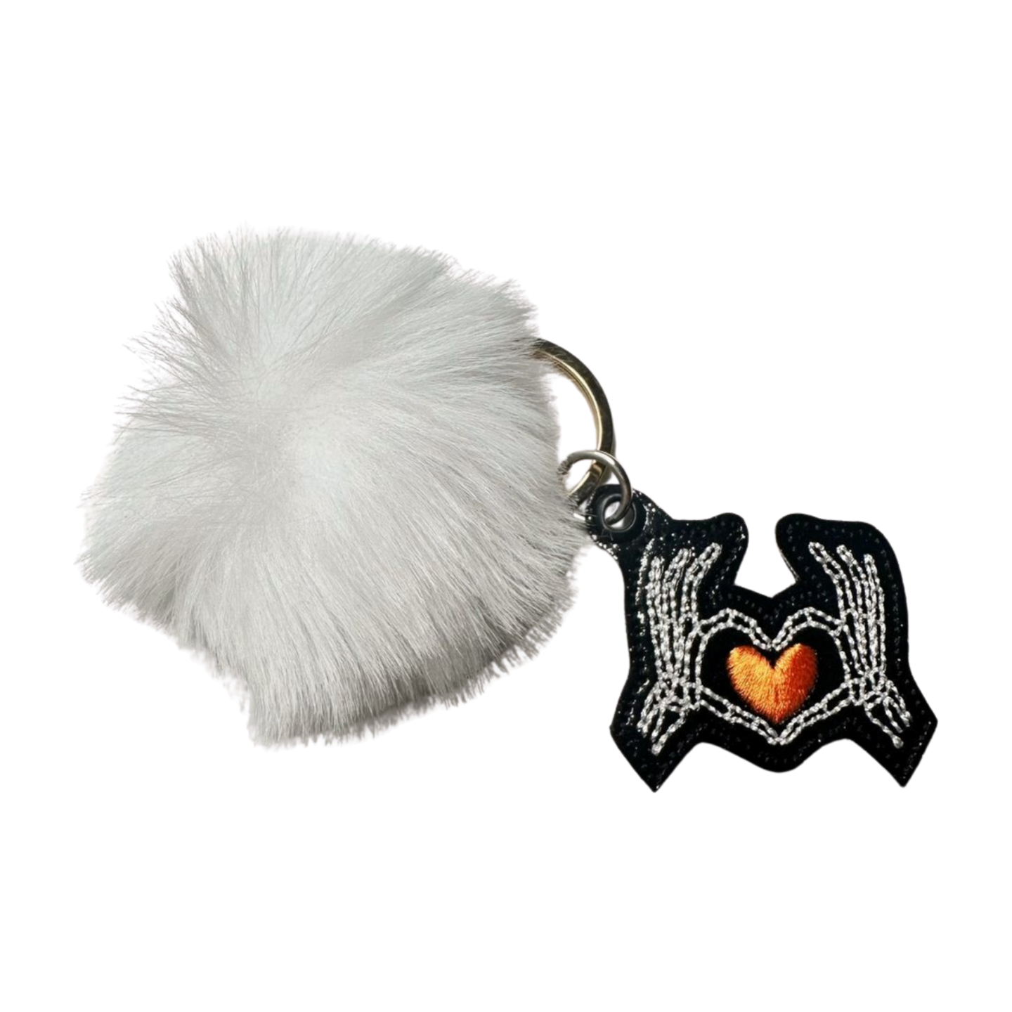 Skeleton Hand Heart Pom Pom Keychain