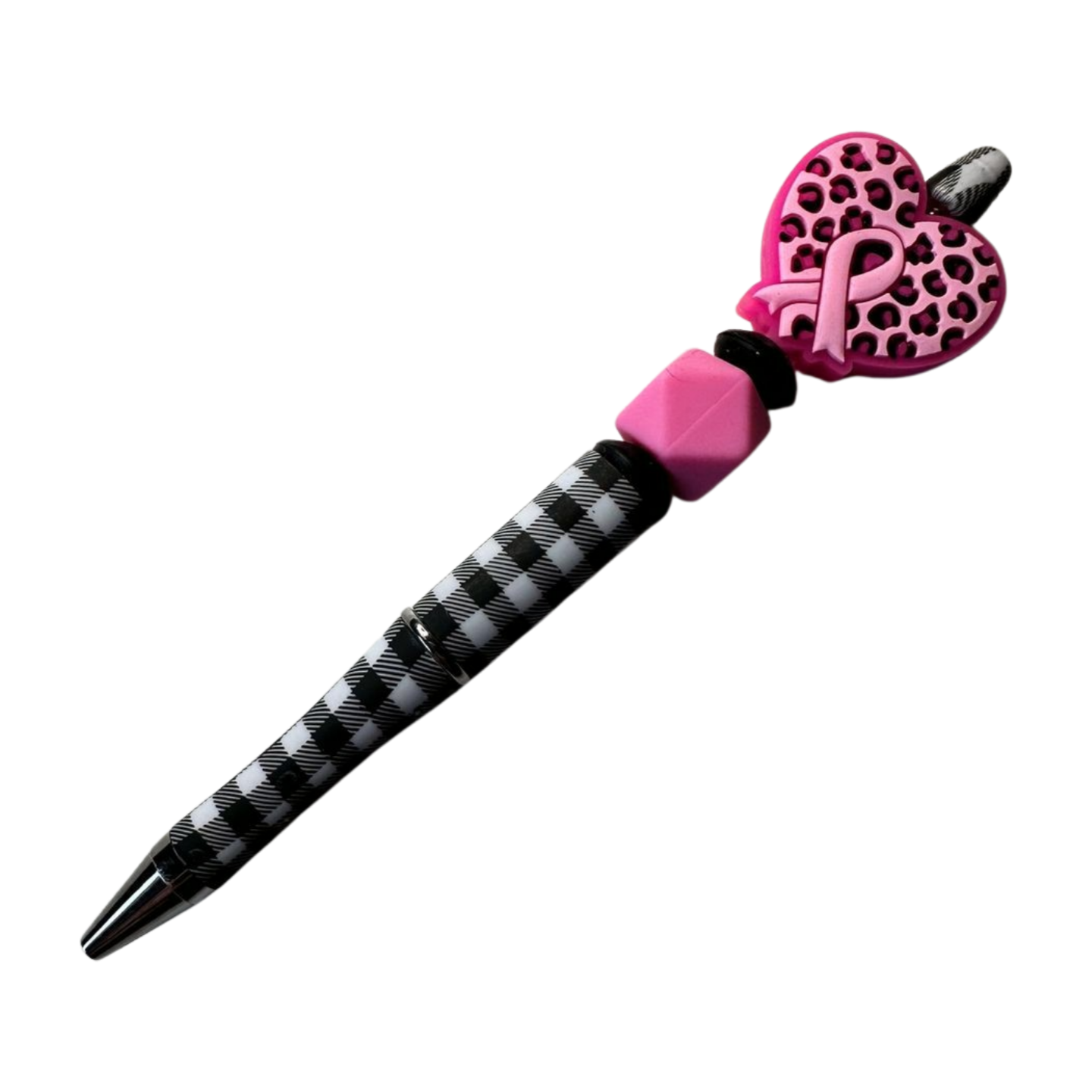 Pink Ribbon Leopard Heart Beaded Pen