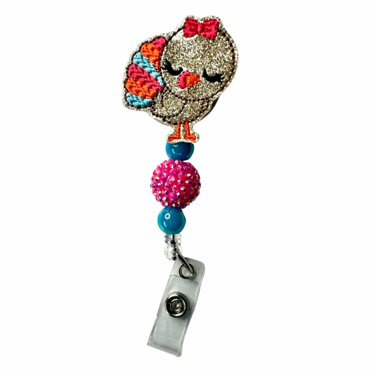 Girl Turkey Beaded Badge Reel