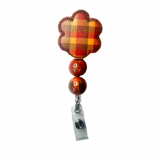 Fall Plaid Flower Badge Reel