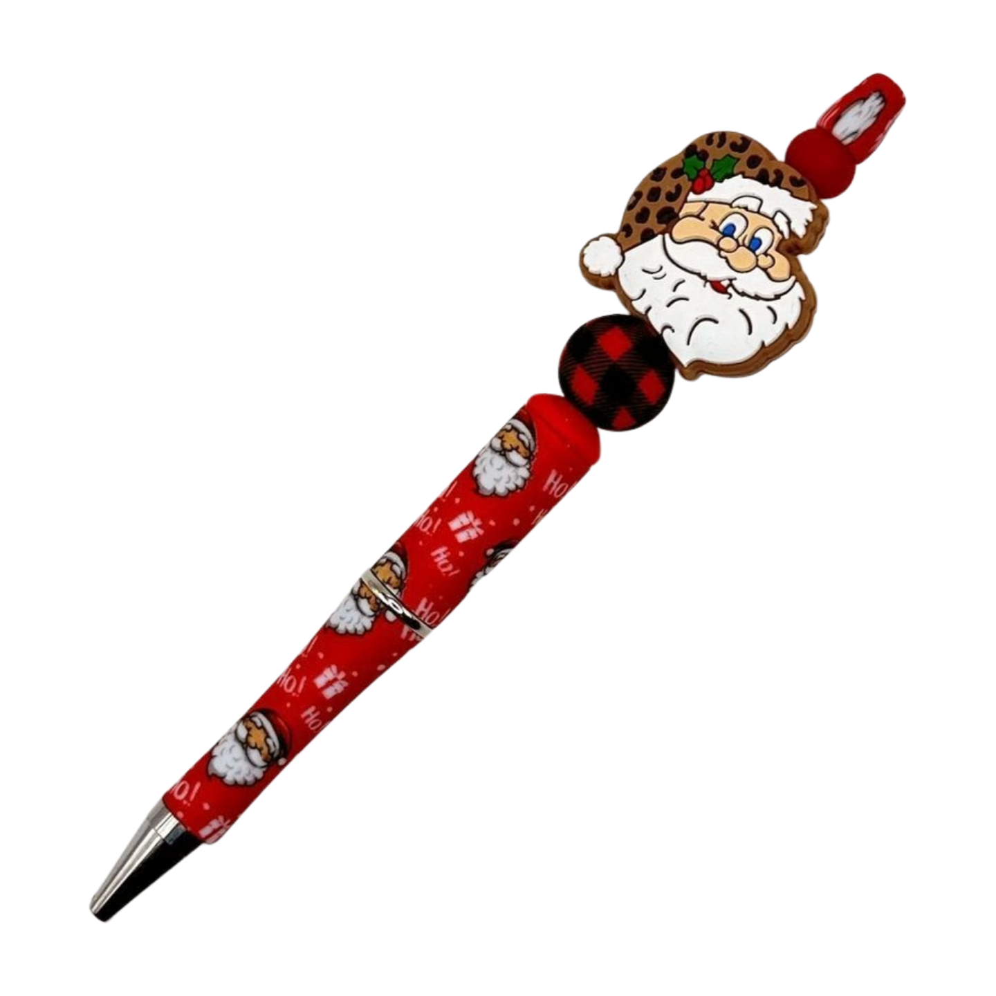 Leopard Santa Head Beaded Pen