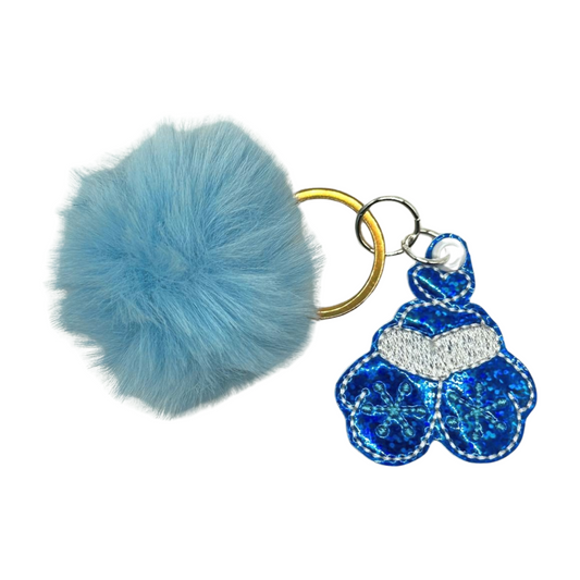 Blue Mitten Pom Pom Keychain