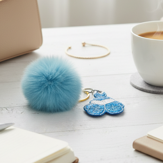Blue Mitten Pom Pom Keychain