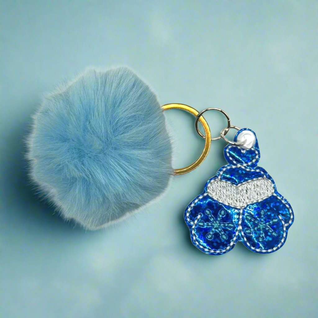 Blue Mitten Pom Pom Keychain