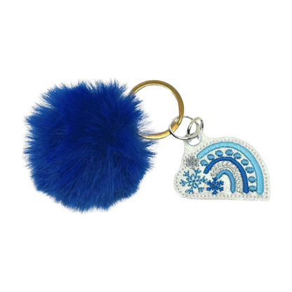 Winter Rainbow Pom Pom Keychain