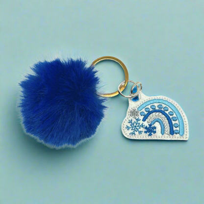 Winter Rainbow Pom Pom Keychain