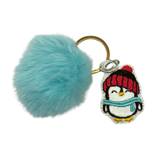 Winter Penguin Pom Pom Keychain