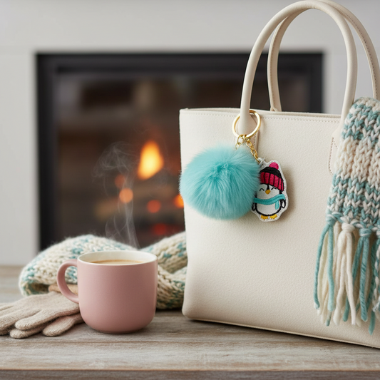 Winter Penguin Pom Pom Keychain