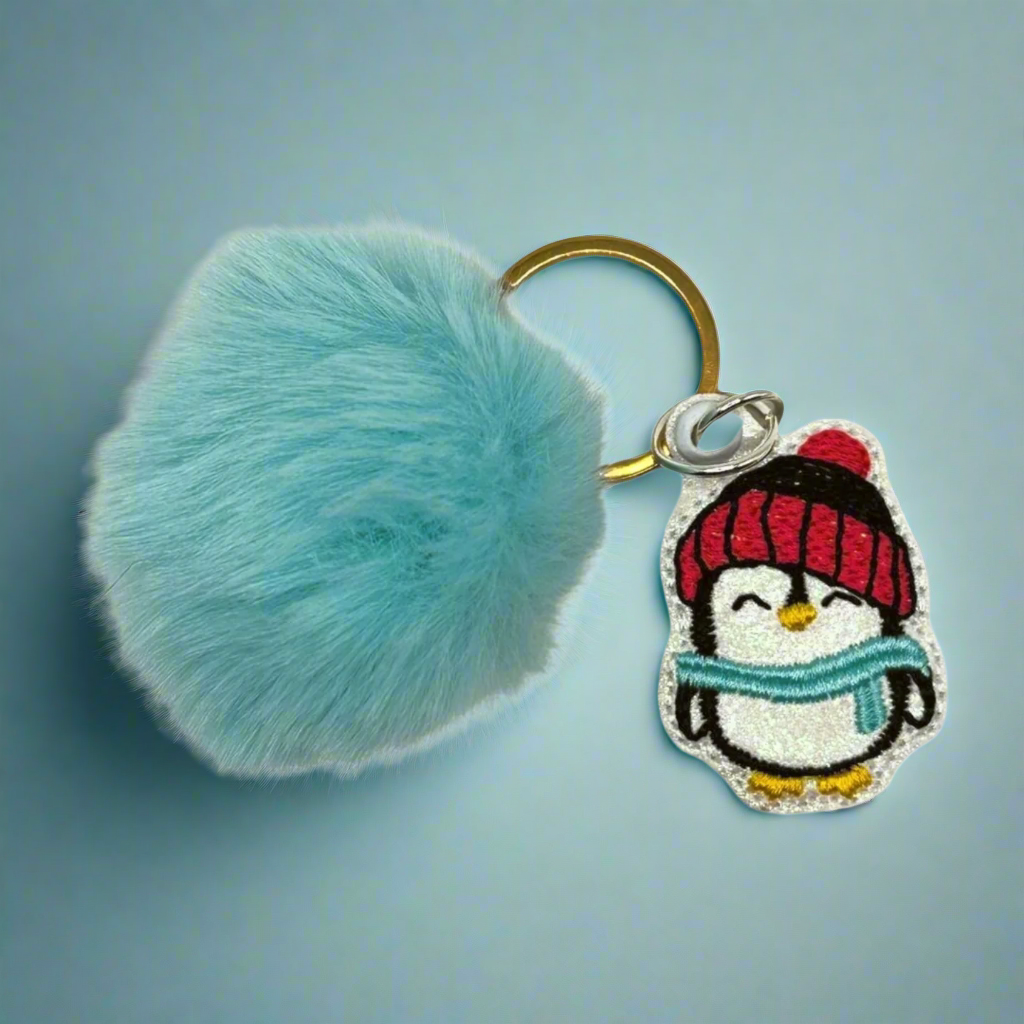 Winter Penguin Pom Pom Keychain