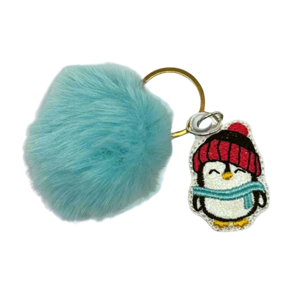 Winter Penguin Pom Pom Keychain