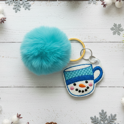 Snowman Mug Pom Pom Keychain